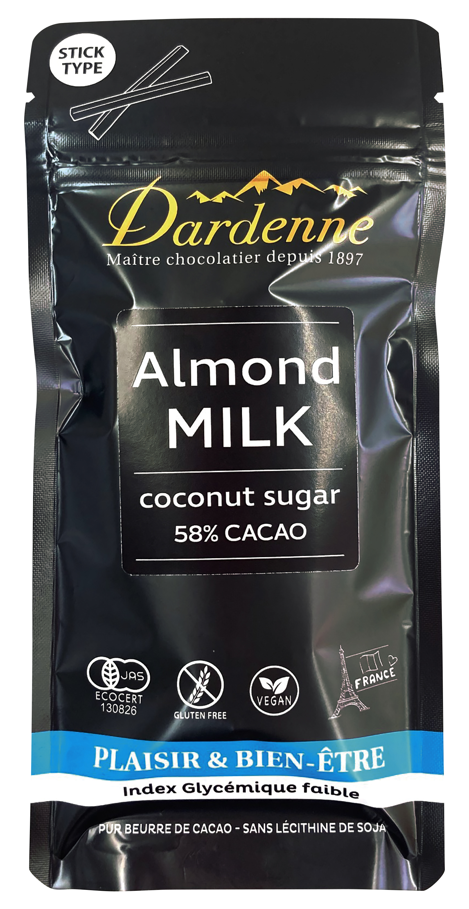ダーデン有機ココシュガーチョコレート　アーモンドミルクスティック/48g【アルマテラ】 Dardenne 